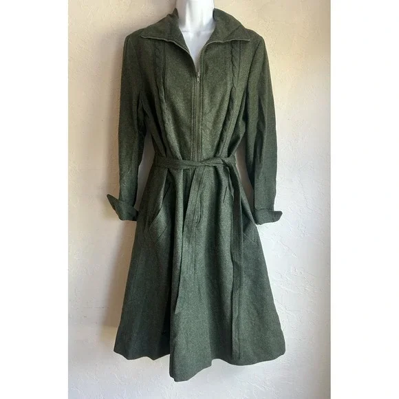 Vintage Lodenfrey Green Wool Coat Dress Heritage Loden Dark Academia 42 EU - Picture 1 of 14